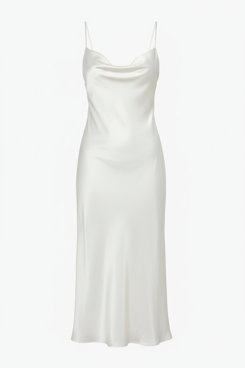 Slip Dress - Minimalist Satin Midi Dress